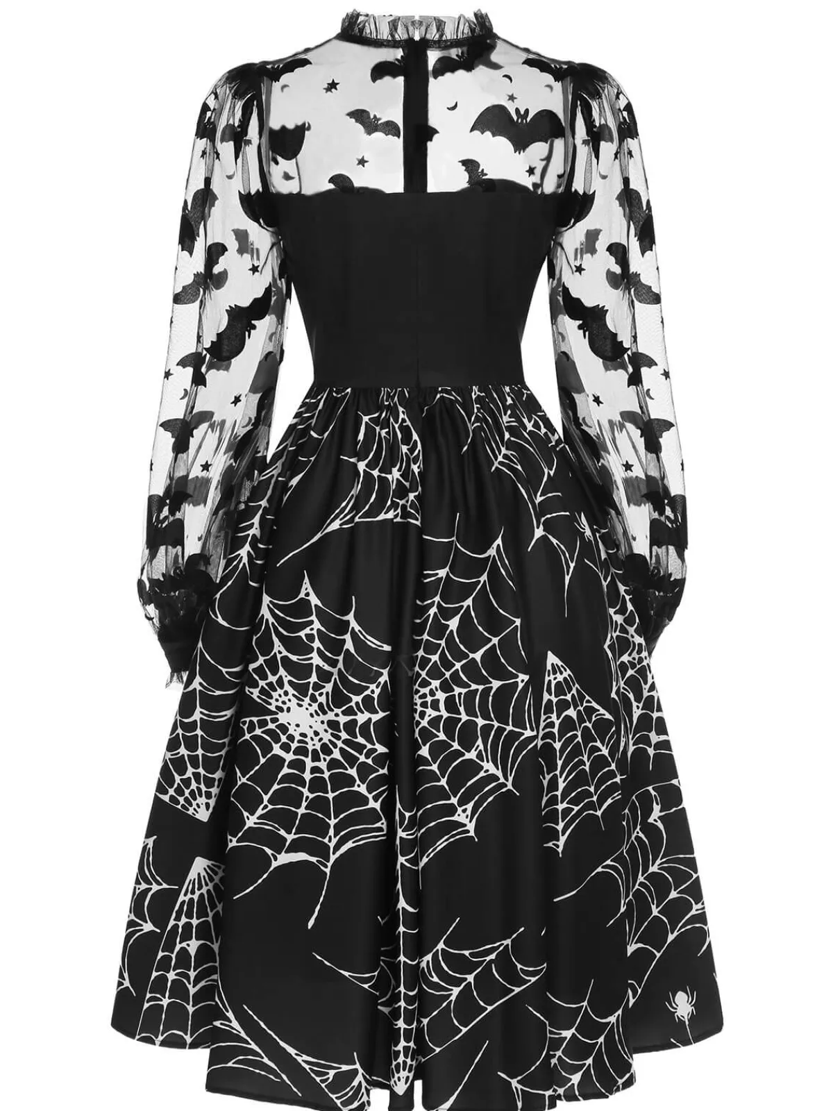 Best Retro Stage 1950s Halloween Bat Mesh Sleeved Dress Black