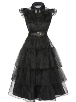 Hot Retro Stage Black 1950s Halloween Lace Belt Dress