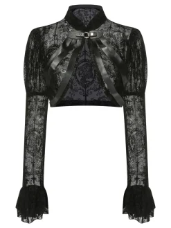Clearance Retro Stage 1960s Halloween Lace Gothic Buckle Top Black