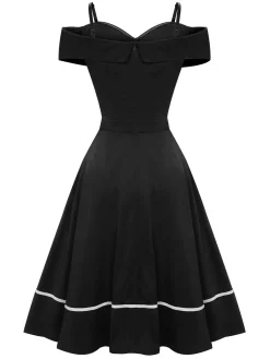 Clearance Retro Stage 1950s Halloween Off-Shoulder Spider Web Dress Black