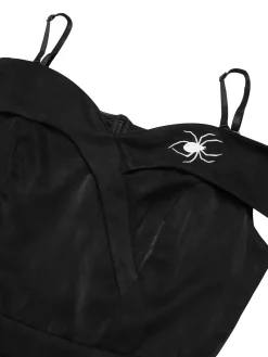 Clearance Retro Stage 1950s Halloween Off-Shoulder Spider Web Dress Black