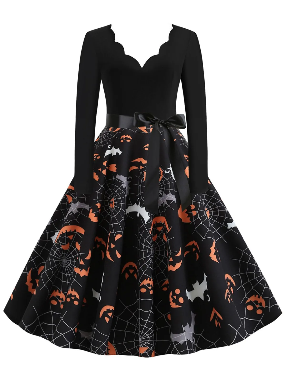Sale Retro Stage 1950s Halloween Petal Collar Dress Black