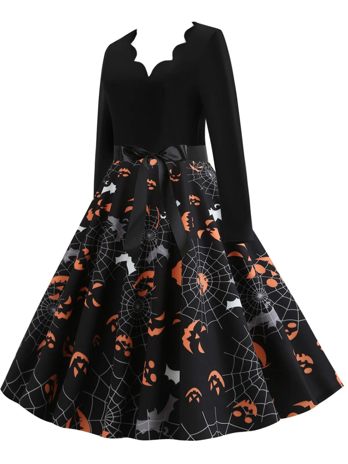 Sale Retro Stage 1950s Halloween Petal Collar Dress Black