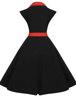 Outlet Retro Stage Black 1950s Halloween Polka Dots Swing Dress Black & Red
