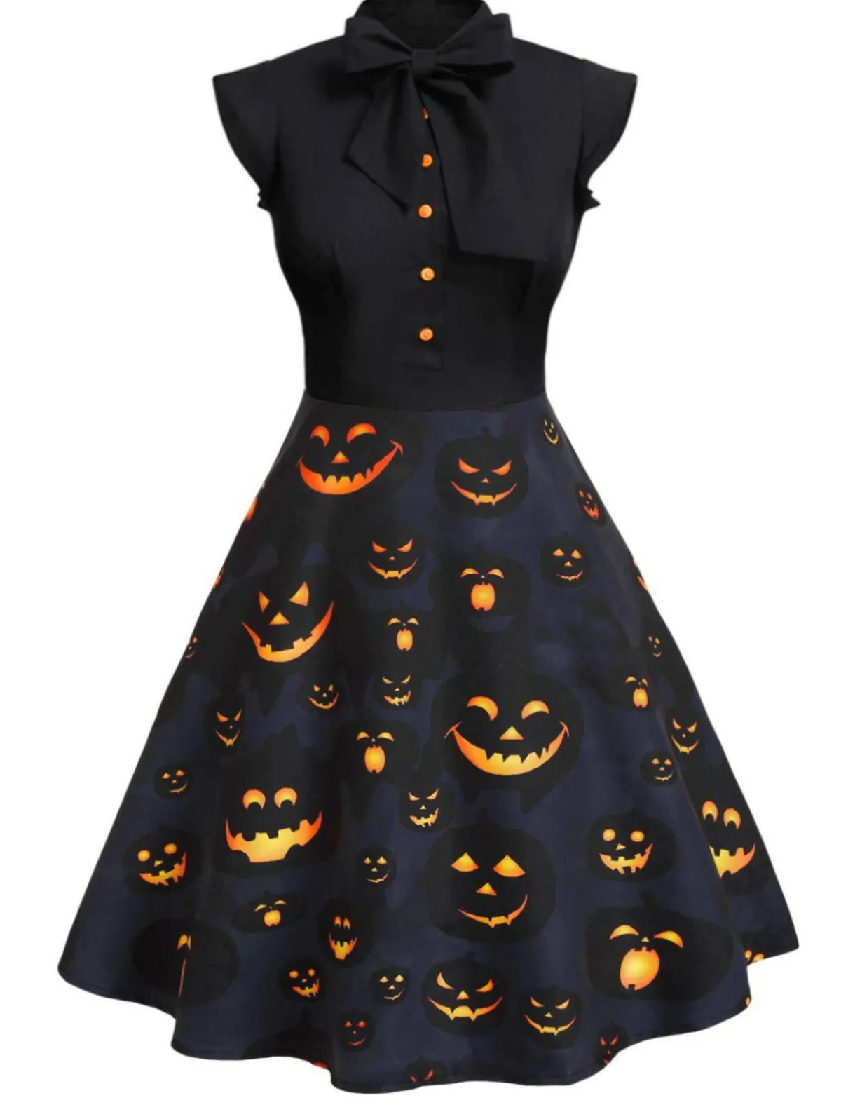 Best Retro Stage Black 1950s Halloween Pumpkin Patchwork Dress