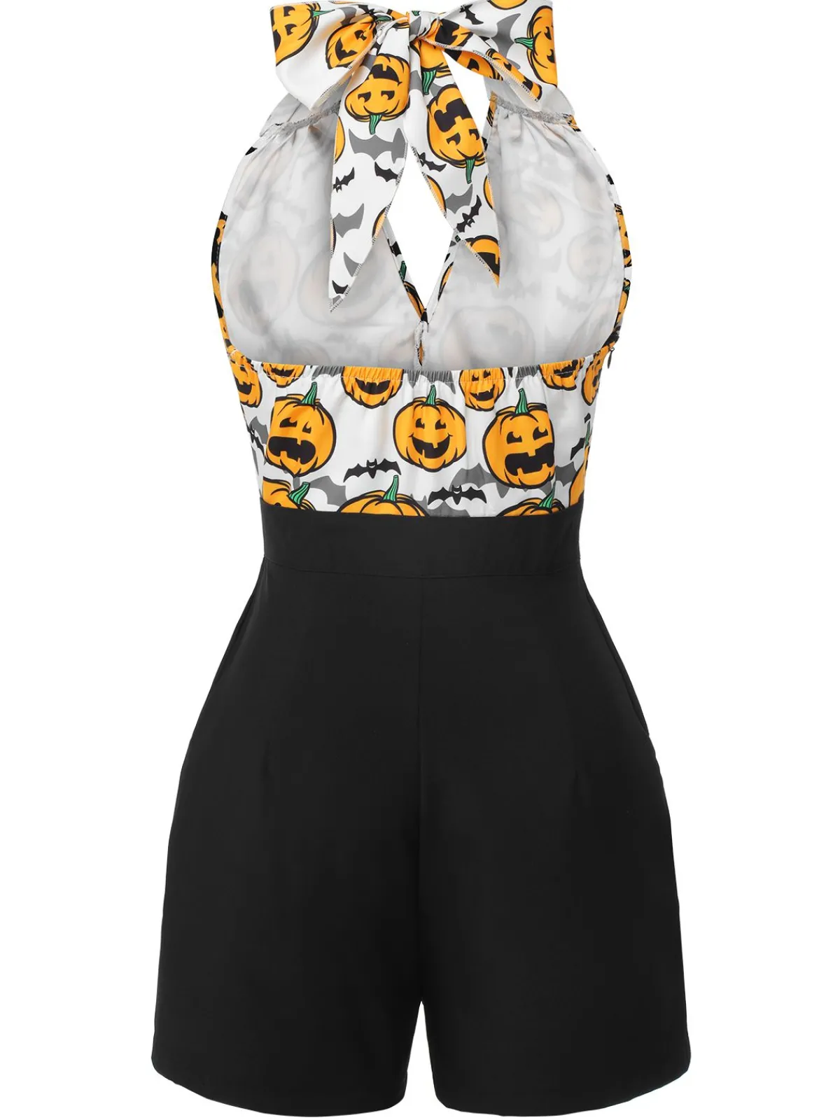 Hot Retro Stage 1950s Halloween Pumpkin Halter Romper Black