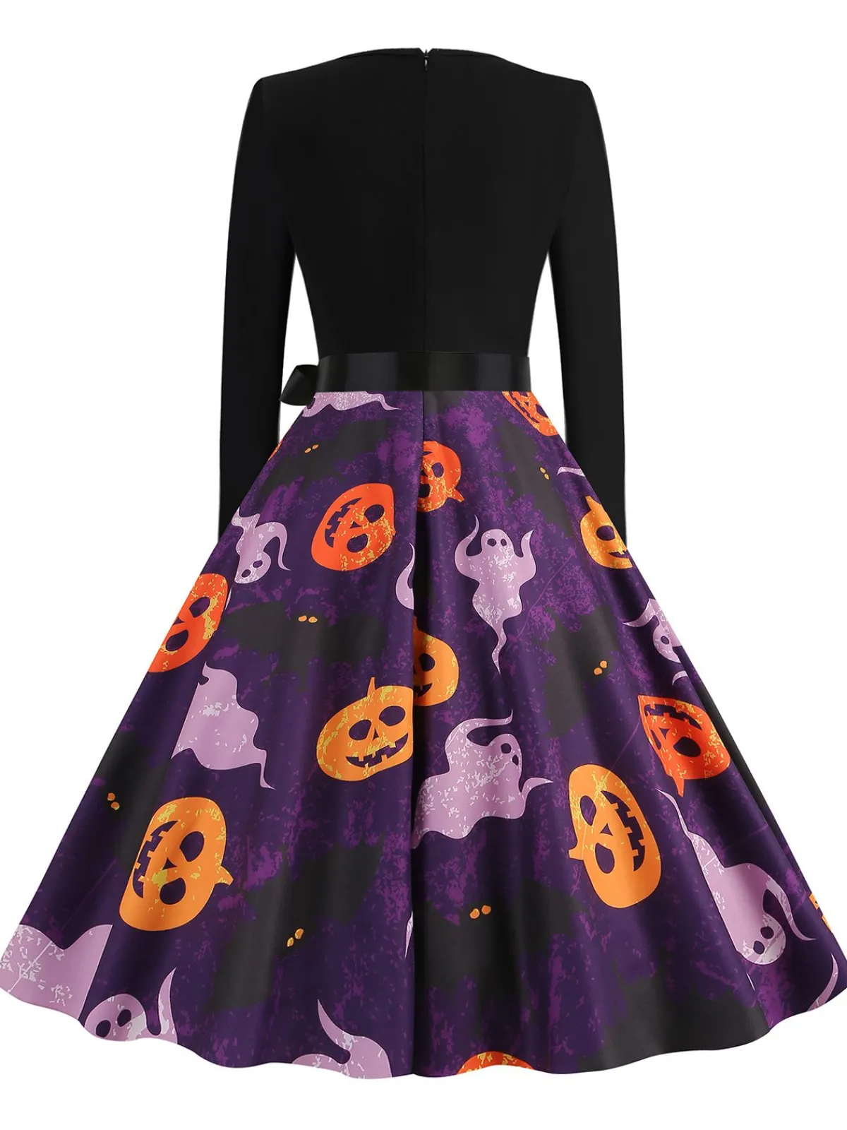 Online Retro Stage 1950s Halloween Pumpkin Ghost Petal Collar Dress Black