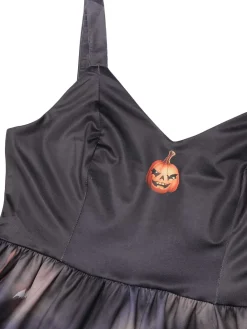 Online Retro Stage 1950s Halloween Pumpkin Swing Dress Black