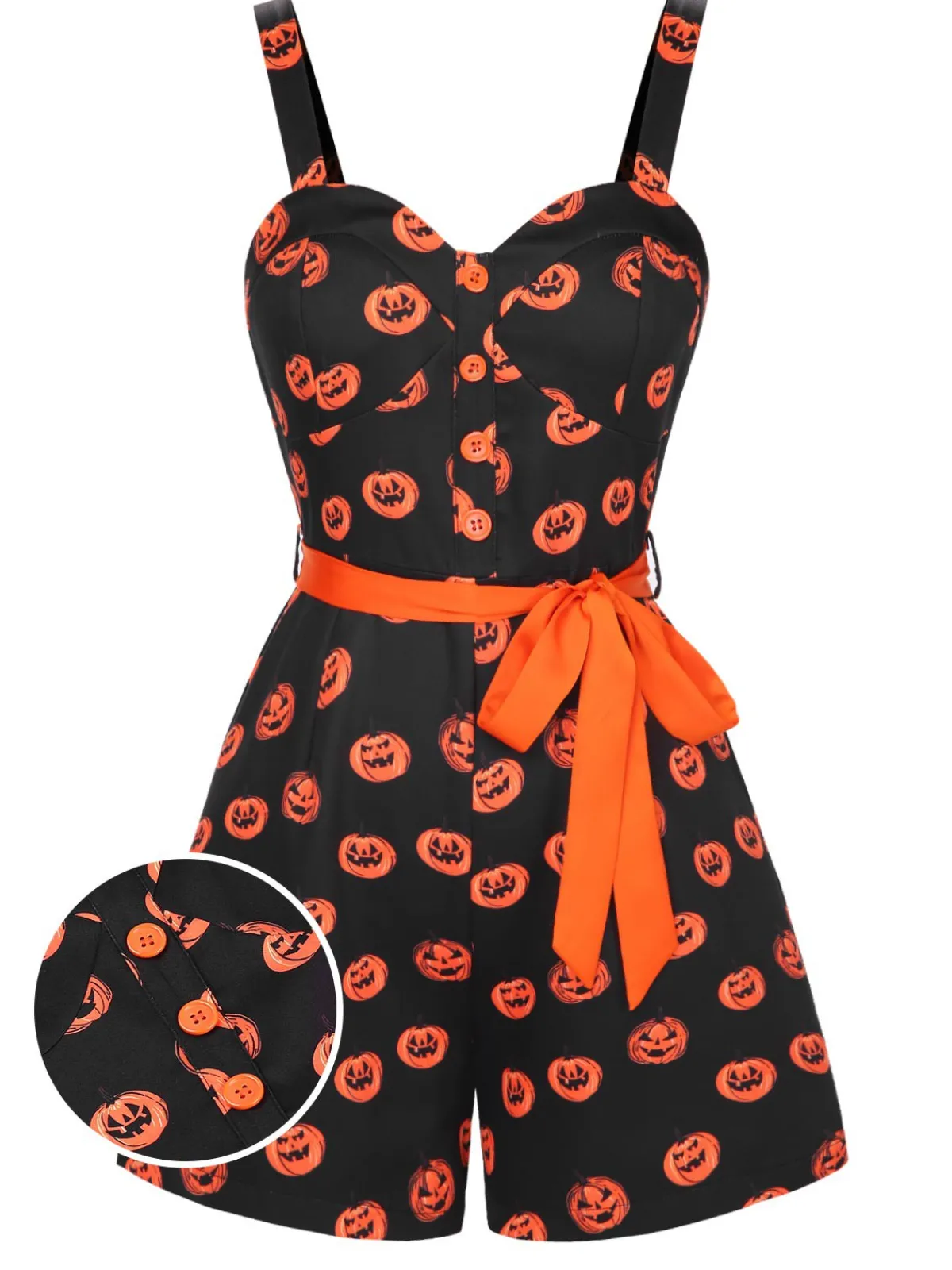 Discount Retro Stage 1950s Halloween Pumpkin Face Romper Black