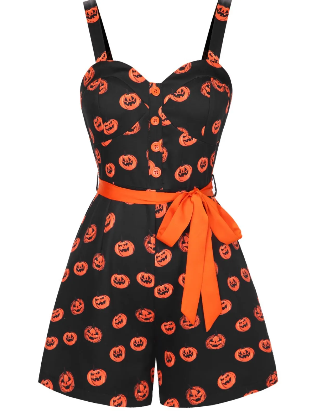 Discount Retro Stage 1950s Halloween Pumpkin Face Romper Black