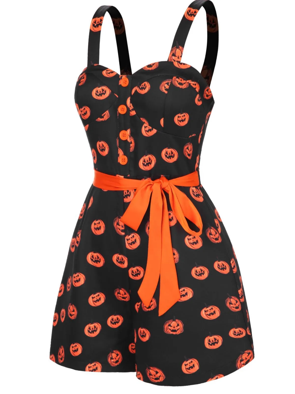 Discount Retro Stage 1950s Halloween Pumpkin Face Romper Black