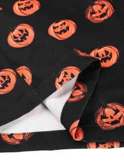 Discount Retro Stage 1950s Halloween Pumpkin Face Romper Black
