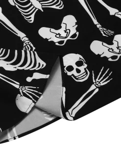 Fashion Retro Stage 1960s Halloween Skeleton Lapel Mod Dress Black