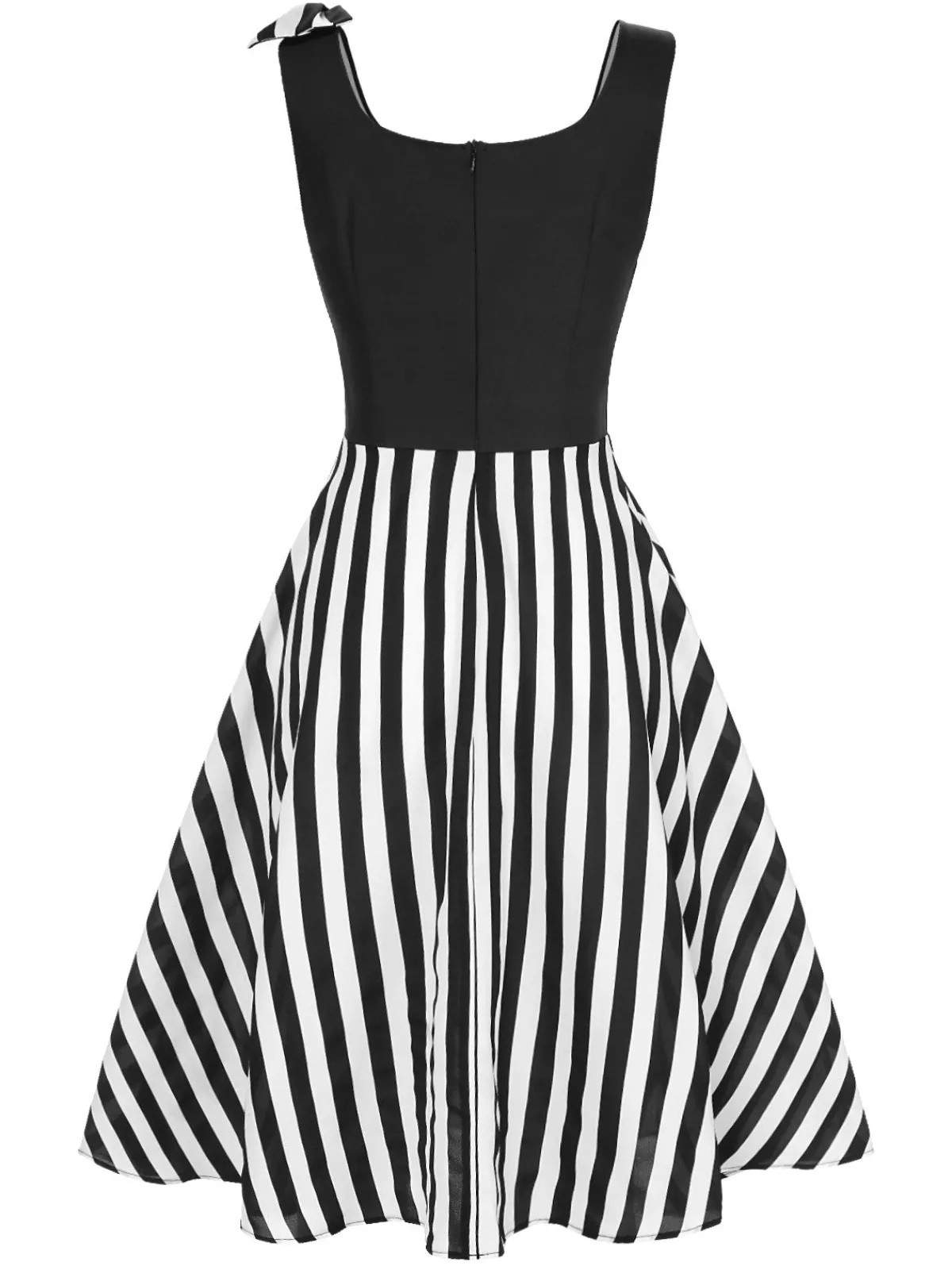Discount Retro Stage 1950s Halloween Skeleton Vertical Stripes Dress Black