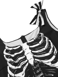 Discount Retro Stage 1950s Halloween Skeleton Vertical Stripes Dress Black