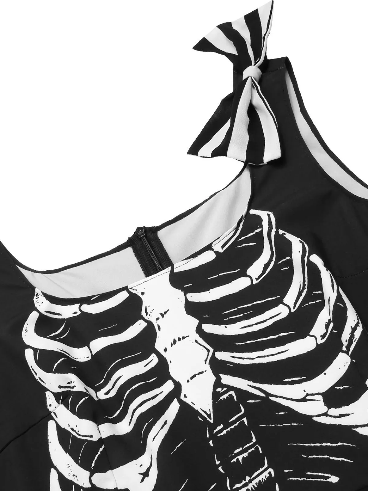 Discount Retro Stage 1950s Halloween Skeleton Vertical Stripes Dress Black