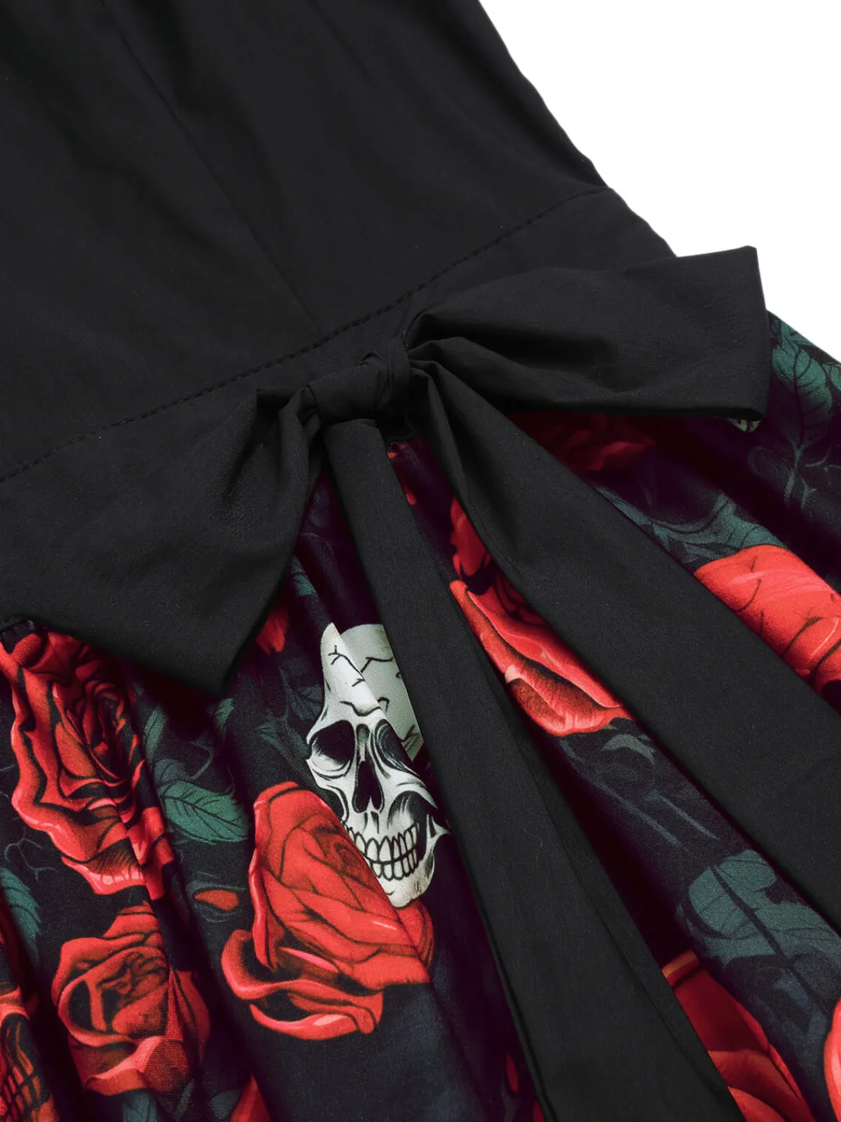 Best Retro Stage 1950s Halloween Skull Rose Sleeveless Dress Black