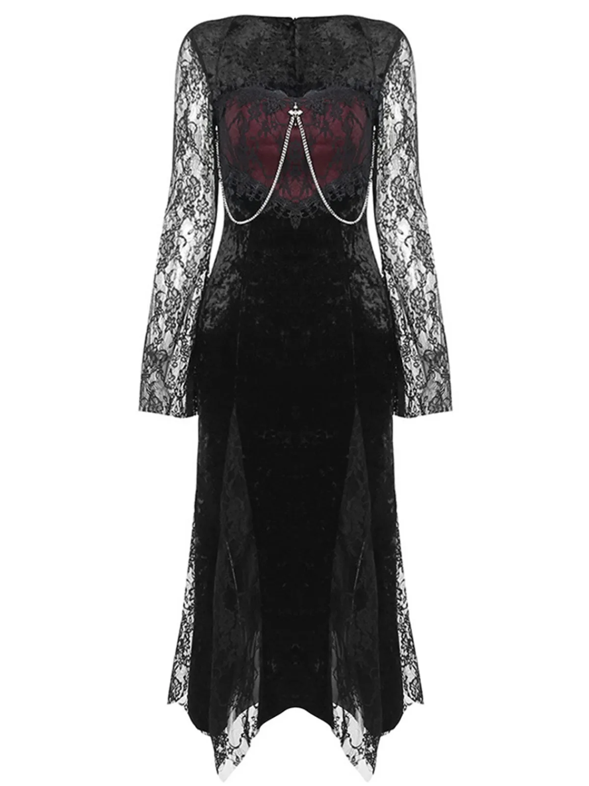 Fashion Retro Stage 1960s Halloween Slit Lace Dress Black