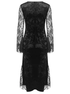 Fashion Retro Stage 1960s Halloween Slit Lace Dress Black