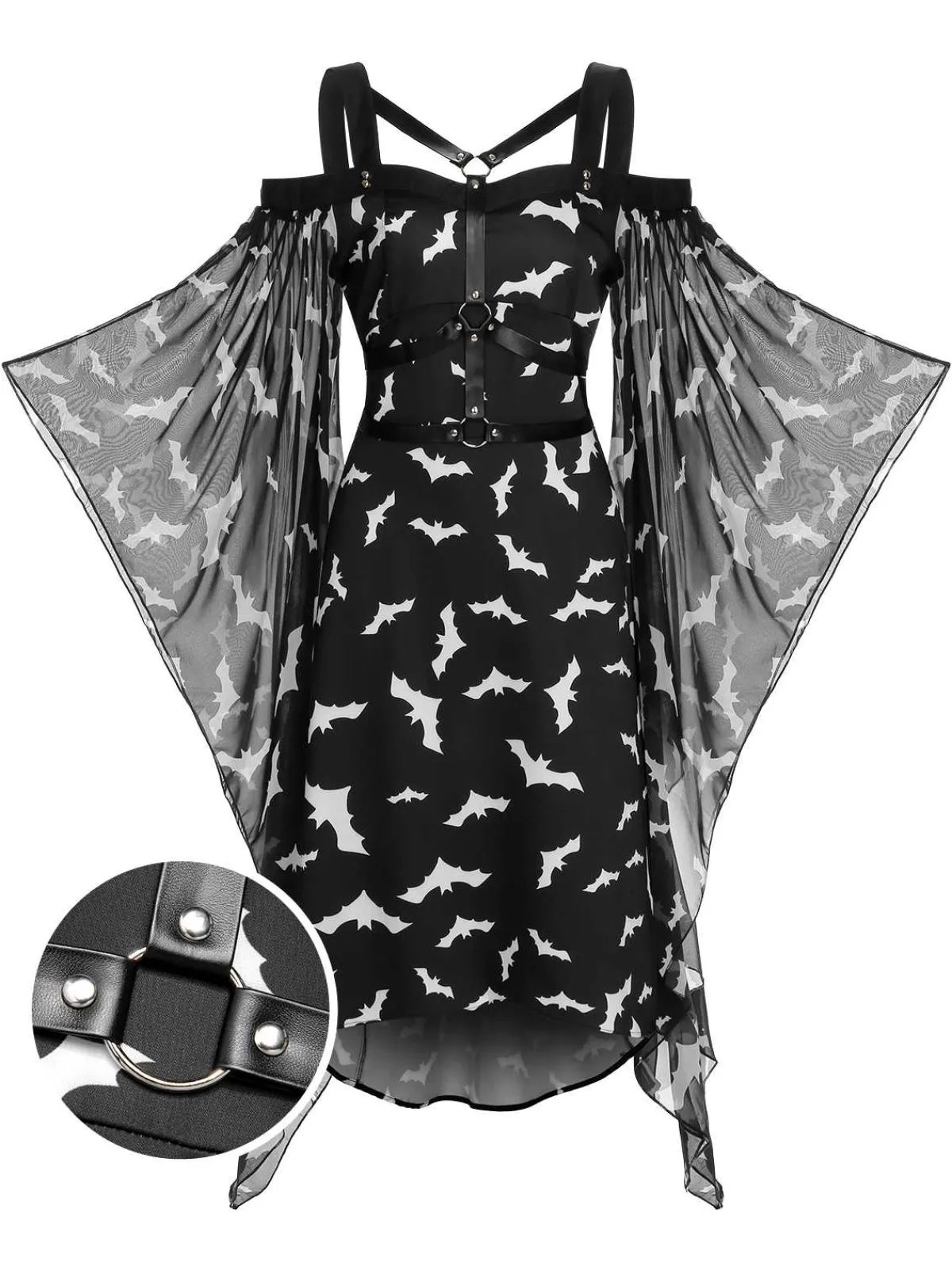 Outlet Retro Stage 1950s Halloween Spaghetti Strap Bat Dress Black