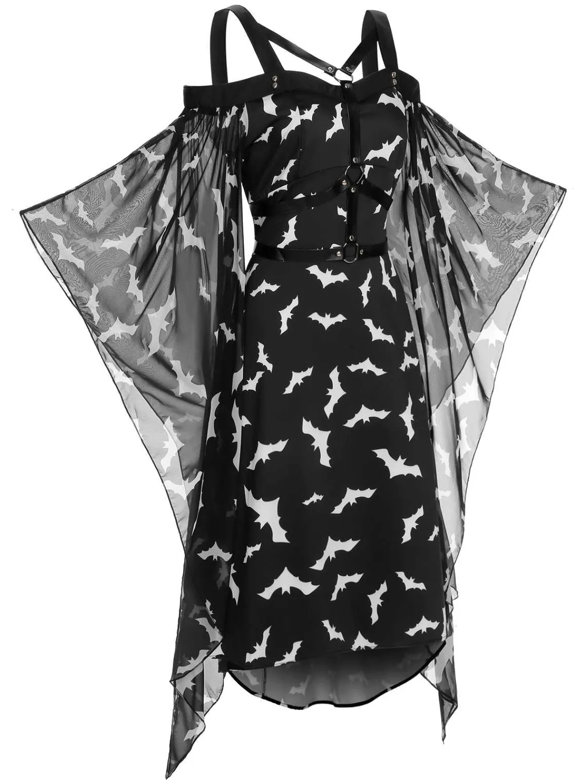 Outlet Retro Stage 1950s Halloween Spaghetti Strap Bat Dress Black