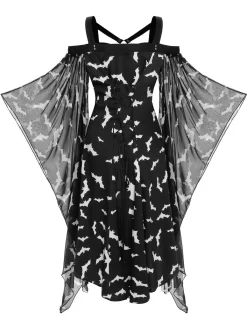 Outlet Retro Stage 1950s Halloween Spaghetti Strap Bat Dress Black