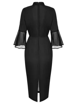 Clearance Retro Stage 1960s Halloween Spider Net Bell Pencil Dress Black