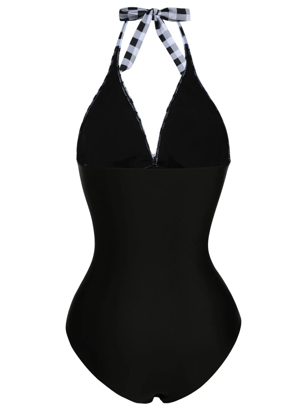 Outlet Retro Stage 1940s Halter Backless Plaids One-Piece Swimsuit Black