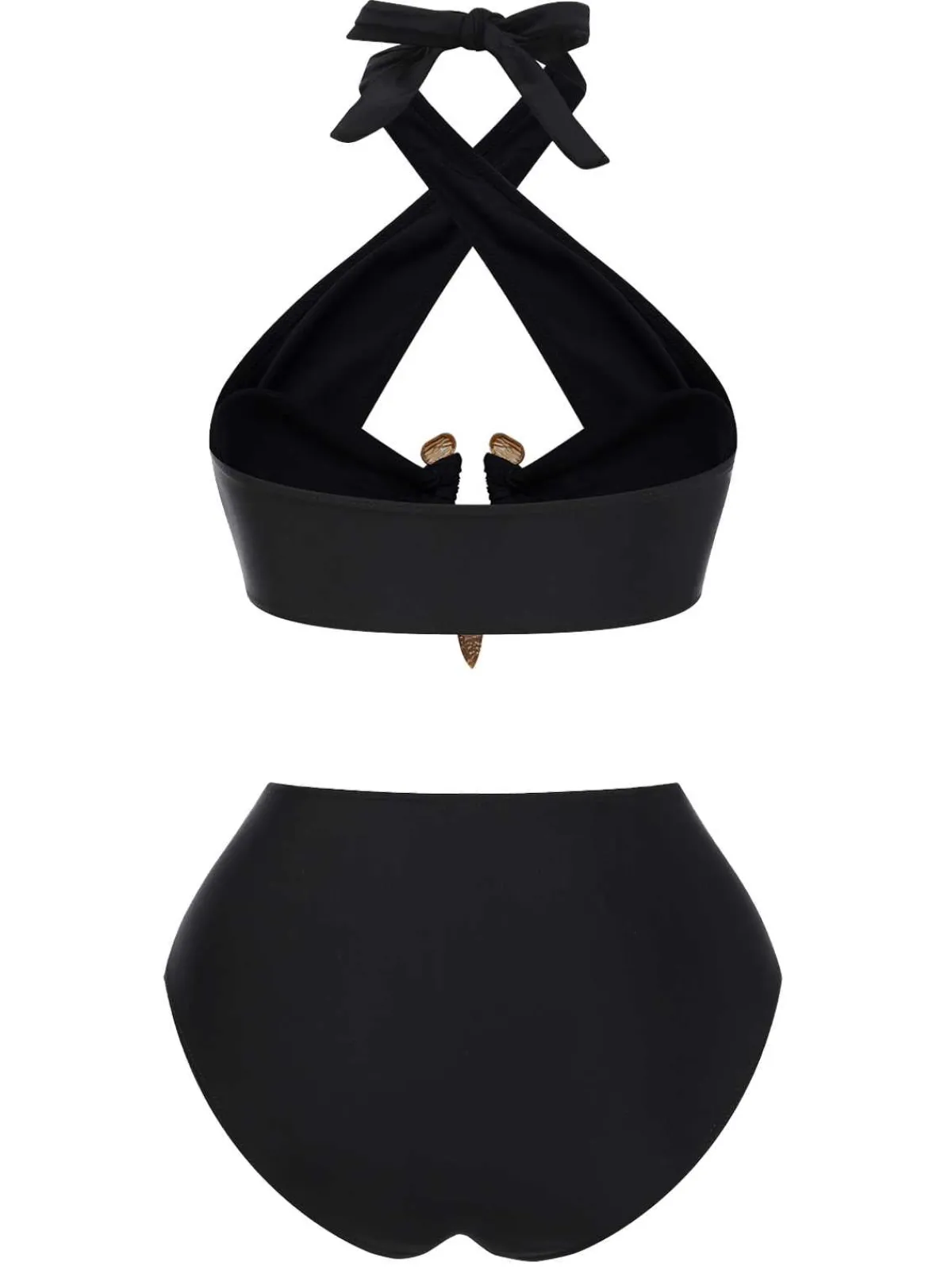 Online Retro Stage 1970s Halter Cross-Neck High-Waist Swimsuit Black