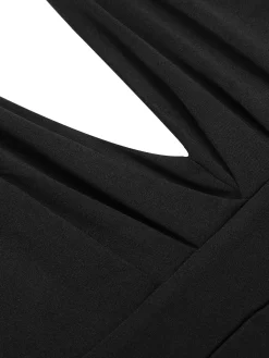 Online Retro Stage 1930s Halter Deep V-Neck Jumpsuit Black