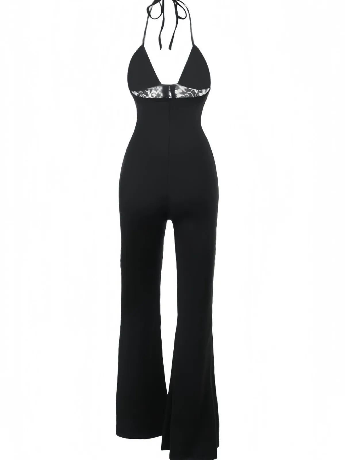 Clearance Retro Stage 1930s Halter Lace Bell-Bottom Jumpsuit Black