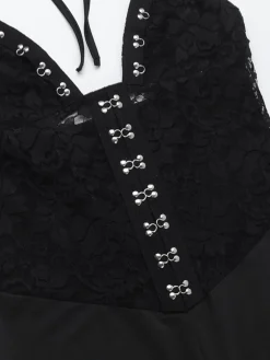 Clearance Retro Stage 1930s Halter Lace Bell-Bottom Jumpsuit Black