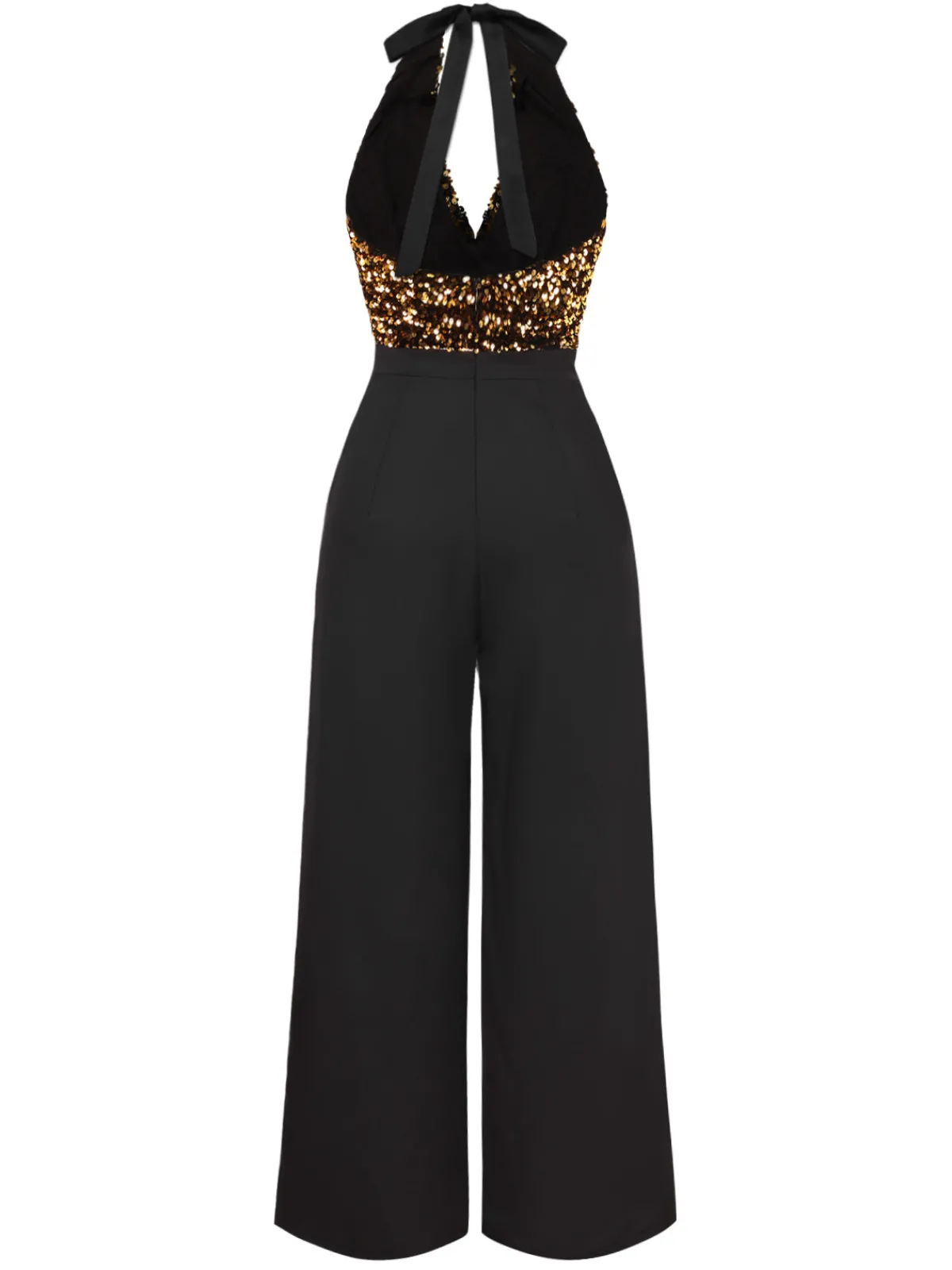 Best Retro Stage Black 1930s Halter Neck Sequined Jumpsuit