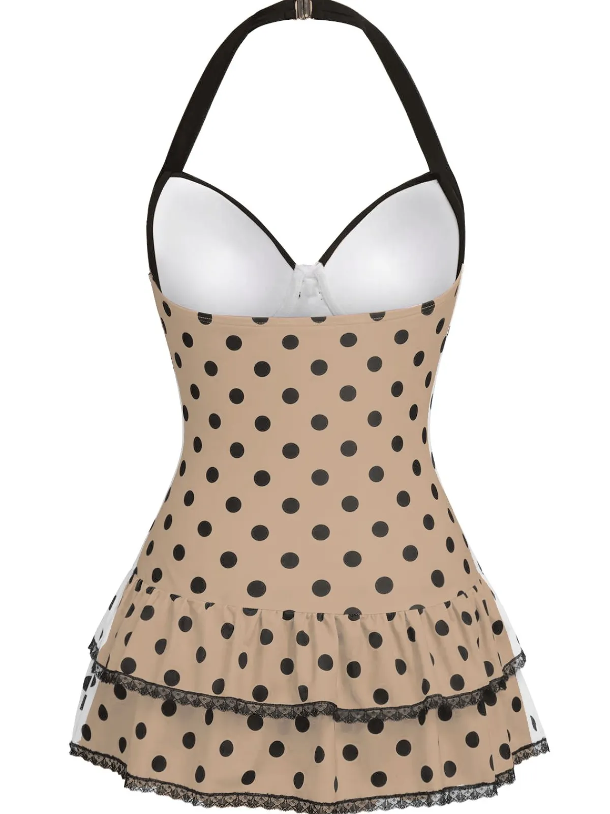 Hot Retro Stage Black 1940s Halter Polka Dots Bow One-Piece Swimsuit