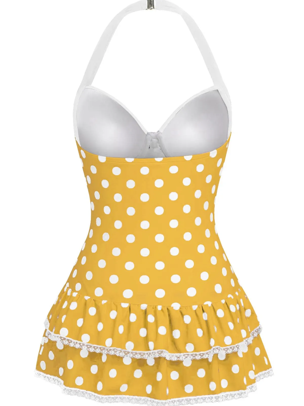 Hot Retro Stage Black 1940s Halter Polka Dots Bow One-Piece Swimsuit