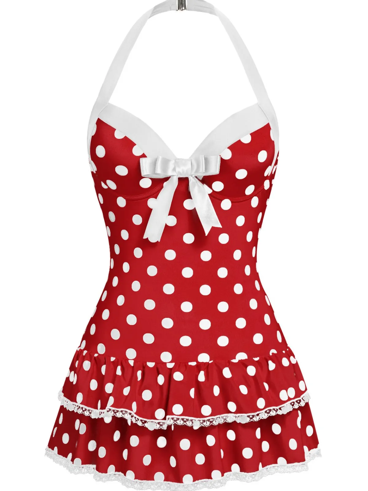 Hot Retro Stage Black 1940s Halter Polka Dots Bow One-Piece Swimsuit