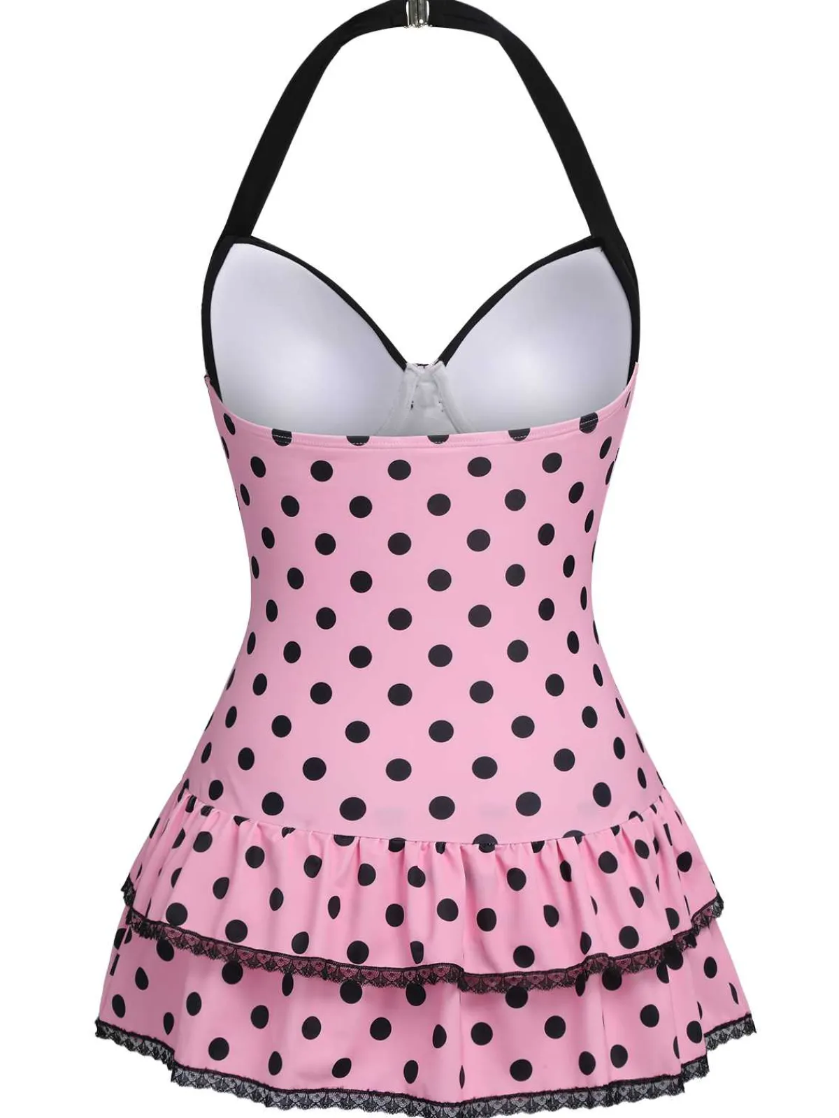 Hot Retro Stage Black 1940s Halter Polka Dots Bow One-Piece Swimsuit