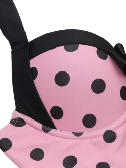 Hot Retro Stage Black 1940s Halter Polka Dots Bow One-Piece Swimsuit