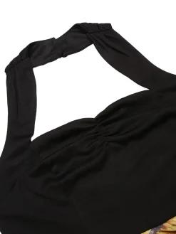 Outlet Retro Stage Black 1960s Halter Sunflower Pencil Dress Yellow