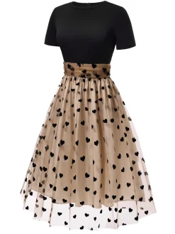 Online Retro Stage Black 1950s Heart Dot Swing Vintage Dress