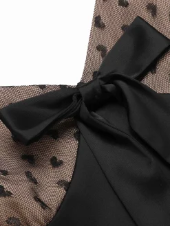 Sale Retro Stage 1950s Heart Dots Mesh Bow Nightgown Black