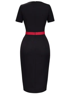 Sale Retro Stage 1960s Heart Neck Button Slit Dress Black