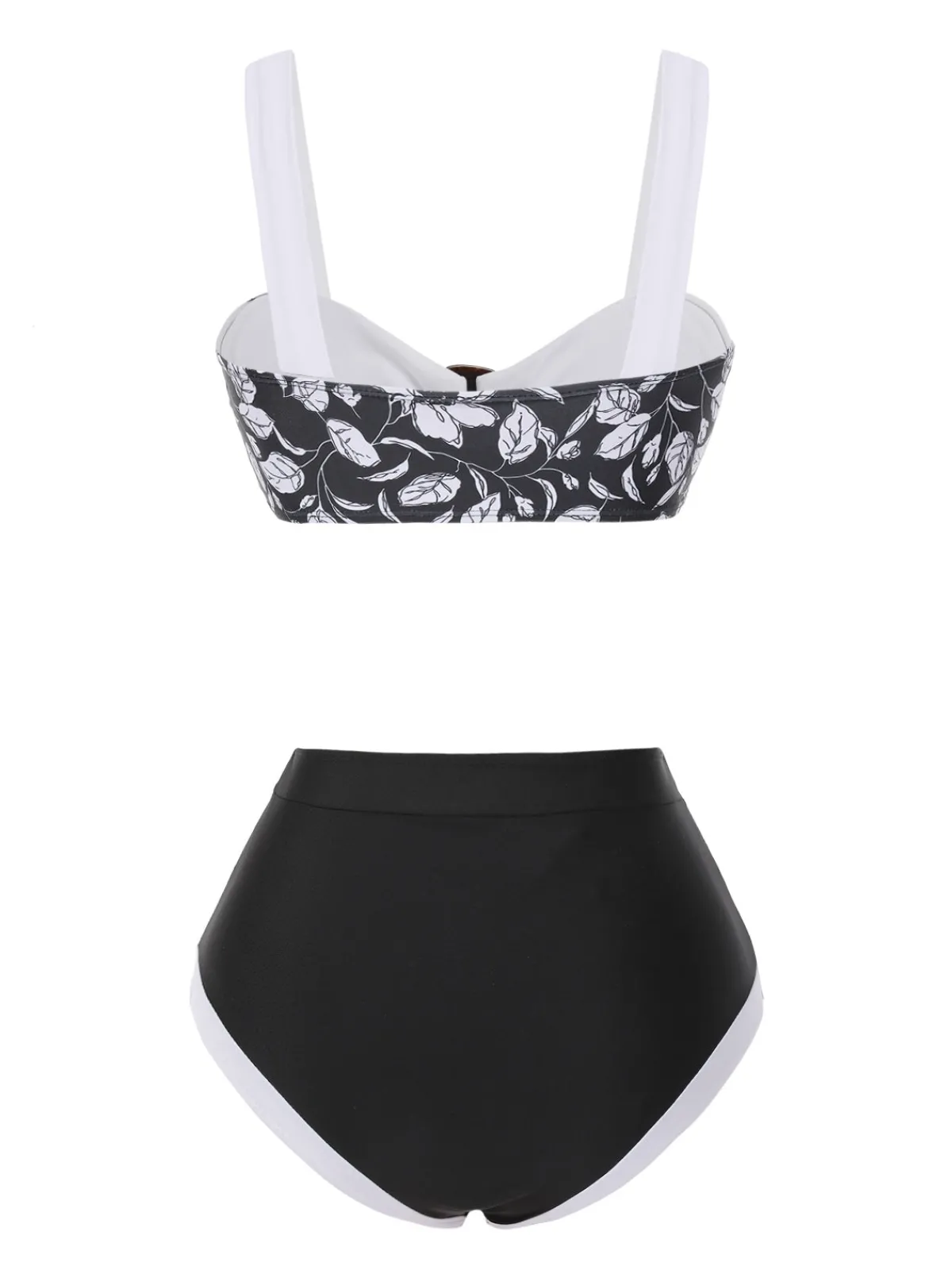 Best Retro Stage 1940s Hepburn Silhouette Floral Bikini Set Black
