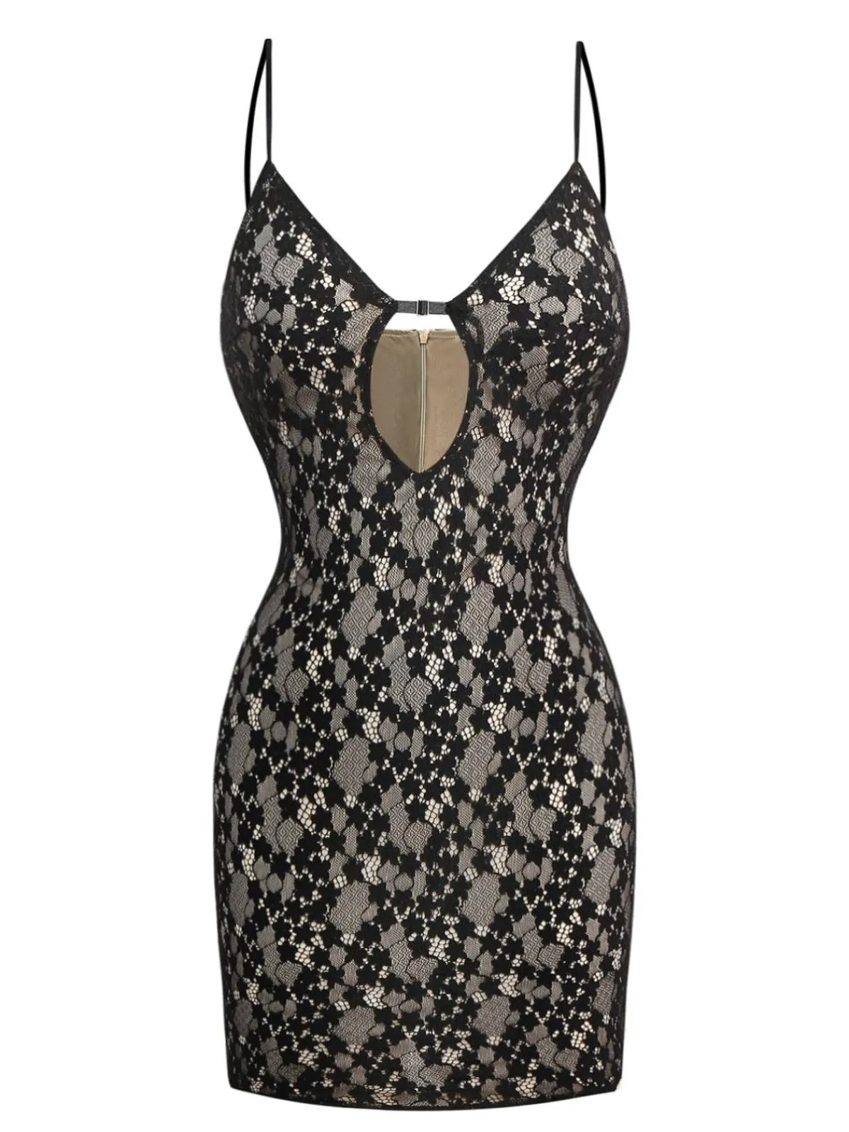 New Retro Stage 1960s Hollow Floral Lace Bodycon Dress Black