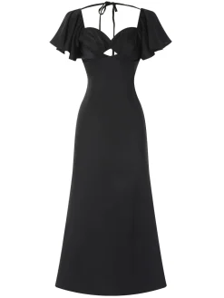 New Retro Stage 1970s Hollow Sweetheart Neck Dress Black