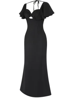 New Retro Stage 1970s Hollow Sweetheart Neck Dress Black