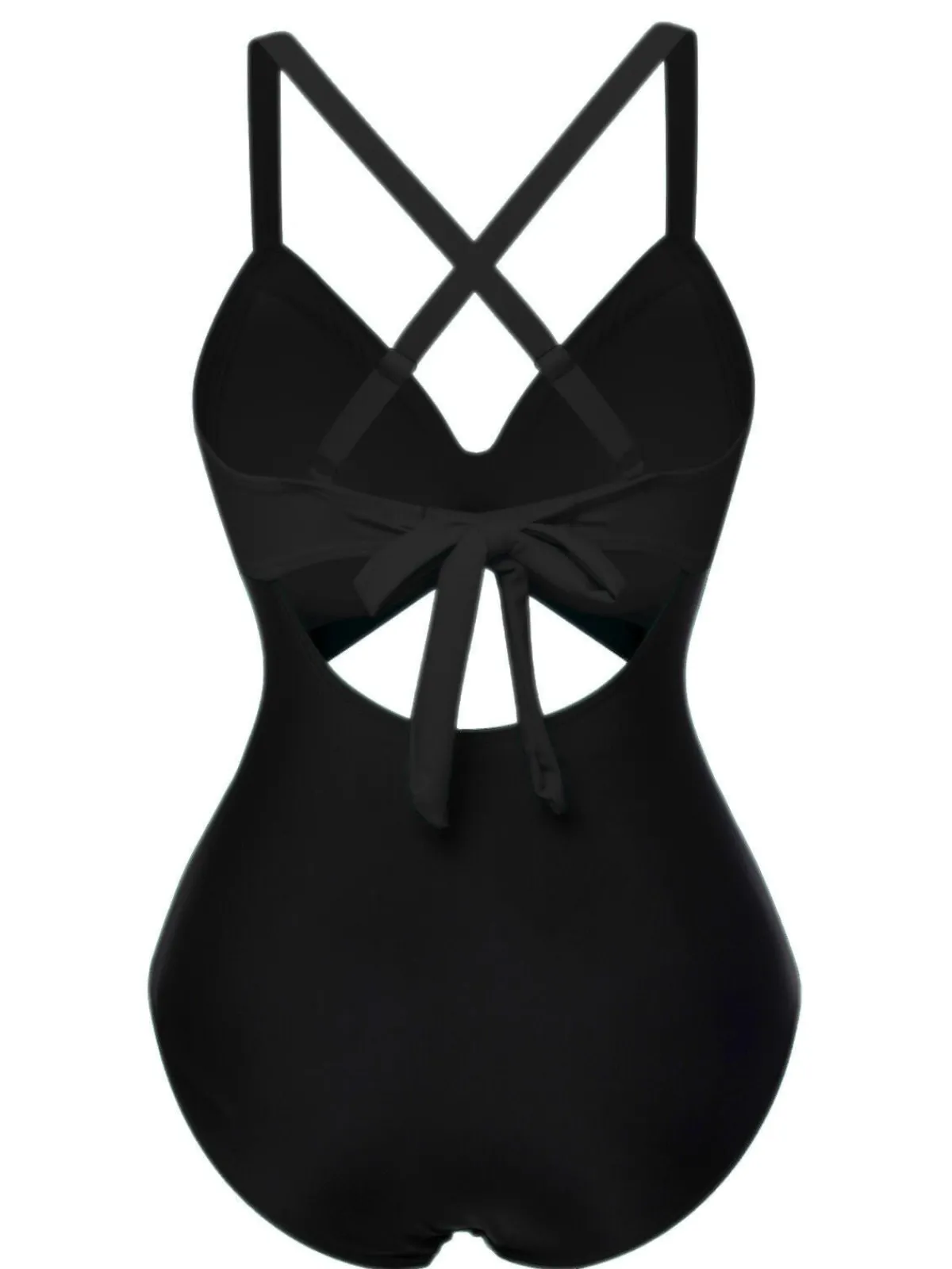 New Retro Stage Black 1940s Hollow Waist Patchwork Swimsuit