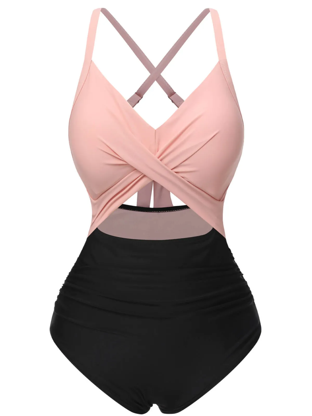 New Retro Stage Black 1940s Hollow Waist Patchwork Swimsuit