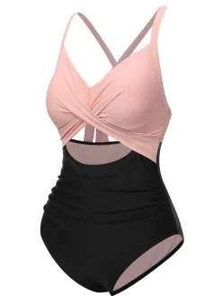 New Retro Stage Black 1940s Hollow Waist Patchwork Swimsuit