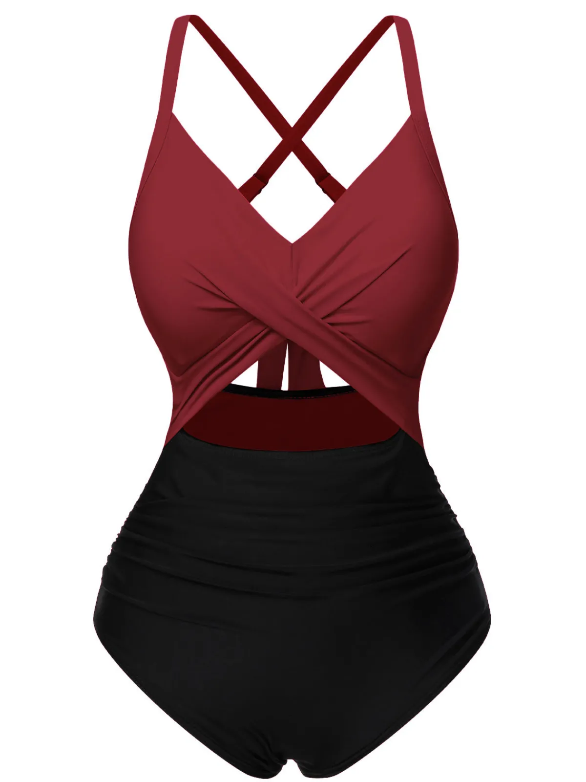 New Retro Stage Black 1940s Hollow Waist Patchwork Swimsuit